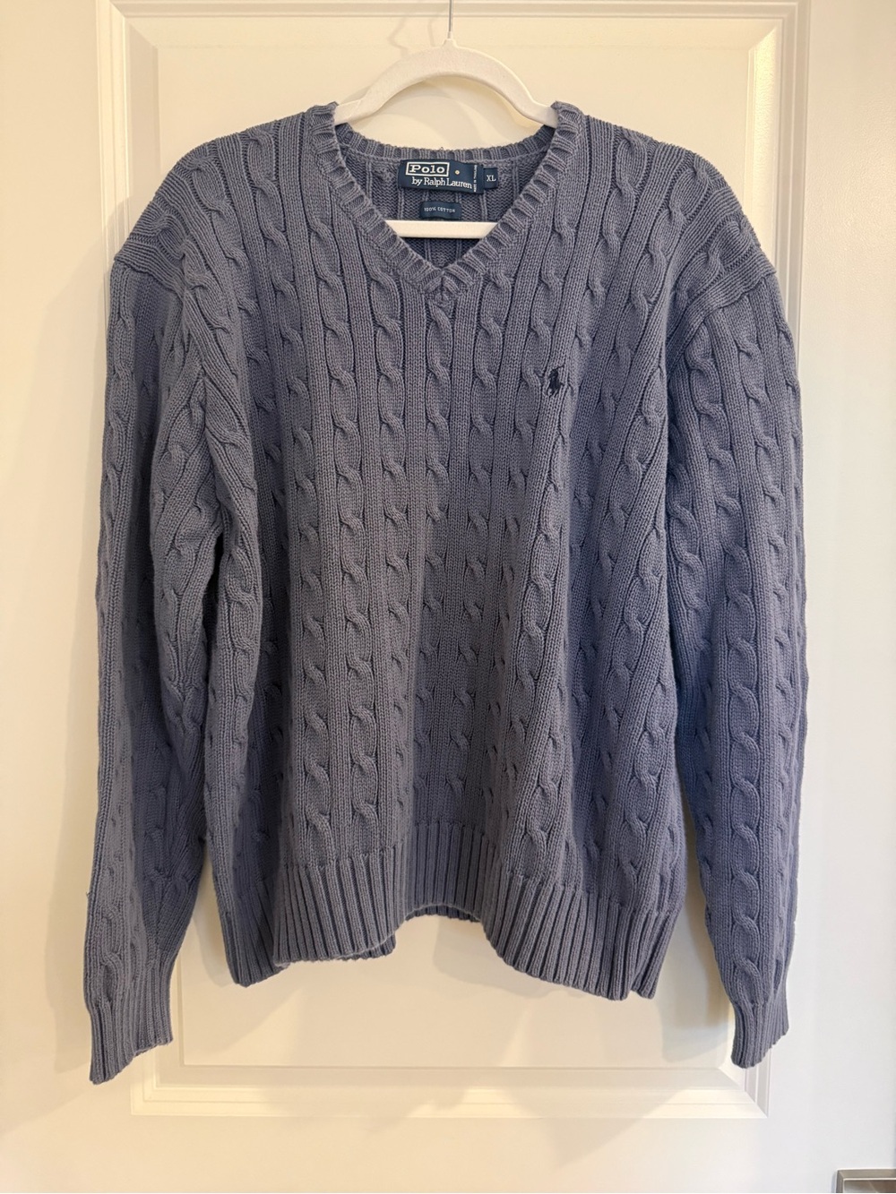 Polo by Ralph Lauren Cable Knit V-Neck Sweater in Lavender Blue